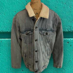 Guess Blue Denim Jacket with Sherpa Lining